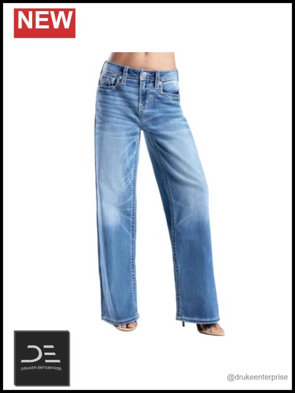 Miss Me Women's High-Rise Wide Leg Jeans with Saddle Stitch Denim